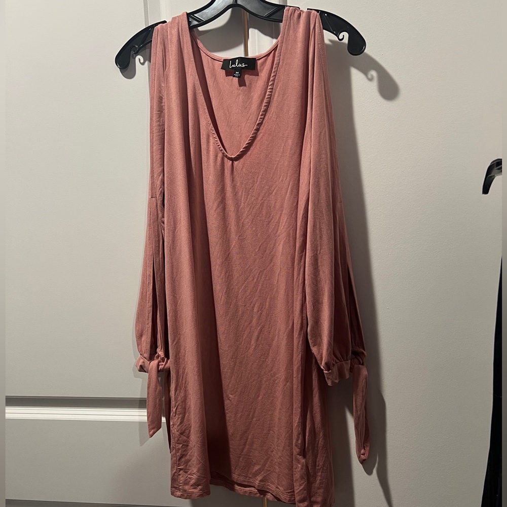 Lulu's Mauve Swing Dress with Open & Tie Sleeves
